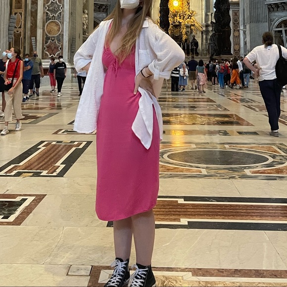 Wild Fable Women's Berry Pink Tie Back Slip Midi Dress - Picture 4 of 7